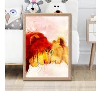 Artze Wall Art Simba And Nala Watercolour Lion King Framed Print Size: A2 With Oak Frame