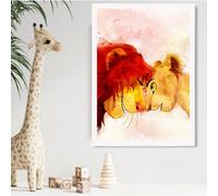 Artze Wall Art Simba And Nala Watercolour Lion King Framed Print Size: A2 With White Frame
