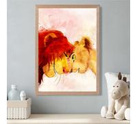 Artze Wall Art Simba And Nala Watercolour Lion King Framed Print Size: A3 With Oak Frame
