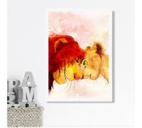 Artze Wall Art Simba And Nala Watercolour Lion King Framed Print Size: A3 With White Frame