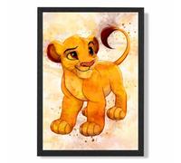 Artze Wall Art Simba Cub Watercolour Lion King Art Print With Black Frame Size: A4