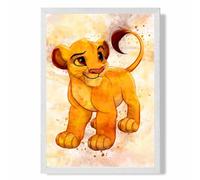 Artze Wall Art Simba Cub Watercolour Lion King Art Print With White Frame Size: A4