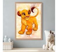 Artze Wall Art Simba Cub Watercolour Lion King Framed Print Size: A3 With Oak Frame