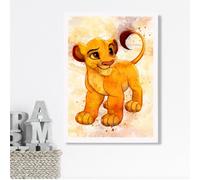 Artze Wall Art Simba Cub Watercolour Lion King Framed Print Size: A3 With White Frame
