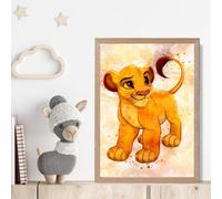 Artze Wall Art Simba Cub Watercolour Lion King Framed Print Size: A4 With Oak Frame