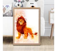 Artze Wall Art Simba Watercolour Lion King Framed Print Size: A2 With Oak Frame