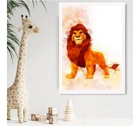 Artze Wall Art Simba Watercolour Lion King Framed Print Size: A2 With White Frame