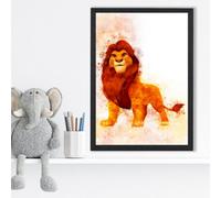 Artze Wall Art Simba Watercolour Lion King Framed Print Size: A3 With Black Frame