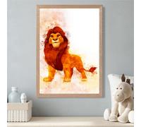 Artze Wall Art Simba Watercolour Lion King Framed Print Size: A3 With Oak Frame
