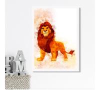 Artze Wall Art Simba Watercolour Lion King Framed Print Size: A3 With White Frame