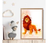 Artze Wall Art Simba Watercolour Lion King Framed Print Size: A4 With Oak Frame