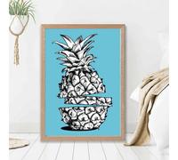 Artze Wall Art Sketch Pineapple On Bright Blue Framed Print Size: A2 With Oak Frame