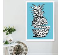 Artze Wall Art Sketch Pineapple On Bright Blue Framed Print Size: A2 With White Frame