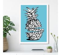 Artze Wall Art Sketch Pineapple On Bright Blue Framed Print Size: A3 With White Frame