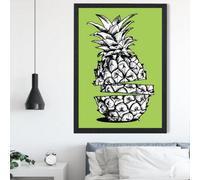 Artze Wall Art Sketch Pineapple On Bright Green Framed Print Size: A2 With Black Frame