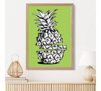 Artze Wall Art Sketch Pineapple On Bright Green Framed Print Size: A3 With Oak Frame