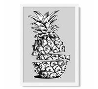 Artze Wall Art Sketch Pineapple On Light Grey Art Print With White Frame Size: A4
