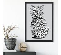 Artze Wall Art Sketch Pineapple On Light Grey Framed Print Size: A3 With Black Frame