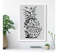 Artze Wall Art Sketch Pineapple On Light Grey Framed Print Size: A3 With White Frame