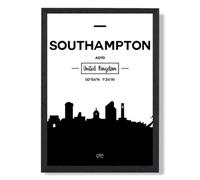 Artze Wall Art Southampton Black And White City Skyline Art Print With Black Frame Size: A4