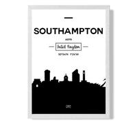 Artze Wall Art Southampton Black And White City Skyline Art Print With White Frame Size: A4