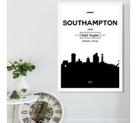Artze Wall Art Southampton Black And White City Skyline Framed Print Size: A2 With White Frame