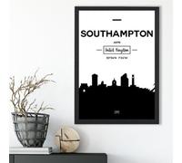Artze Wall Art Southampton Black And White City Skyline Framed Print Size: A3 With Black Frame