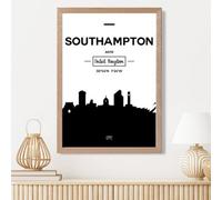 Artze Wall Art Southampton Black And White City Skyline Framed Print Size: A3 With Oak Frame