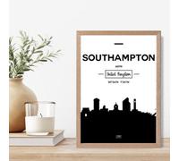 Artze Wall Art Southampton Black And White City Skyline Framed Print Size: A4 With Oak Frame