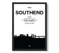 Artze Wall Art Southend Black And White City Skyline Art Print With Black Frame Size: A4