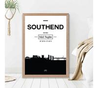Artze Wall Art Southend Black And White City Skyline Framed Print Size: A2 With Oak Frame