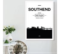 Artze Wall Art Southend Black And White City Skyline Framed Print Size: A2 With White Frame