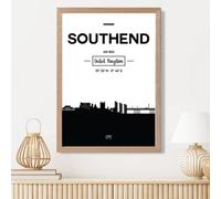 Artze Wall Art Southend Black And White City Skyline Framed Print Size: A3 With Oak Frame