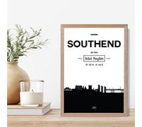 Artze Wall Art Southend Black And White City Skyline Framed Print Size: A4 With Oak Frame