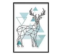 Artze Wall Art Stag Abstract Geometric Scandinavian Poster, 40 cm Width x 50 cm Height, Aqua Blue
