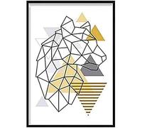 Artze Wall Art Tiger Head Looking Right Abstract Geometric Scandinavian Poster, 50 cm Width x 70 cm Height, Yellow/Grey
