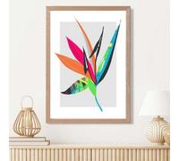 Artze Wall Art Tropical Flower Blue And Green Abstract Minimalist Framed Print Size: A3 With Oak Frame