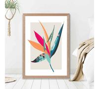 Artze Wall Art Tropical Flower Blue And Pink Boho Botanical Framed Print Size: A2 With Oak Frame