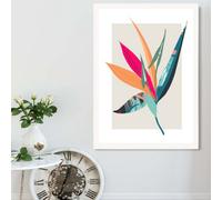 Artze Wall Art Tropical Flower Blue And Pink Boho Botanical Framed Print Size: A2 With White Frame