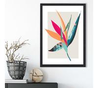 Artze Wall Art Tropical Flower Blue And Pink Boho Botanical Framed Print Size: A3 With Black Frame