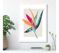 Artze Wall Art Tropical Flower Blue And Pink Boho Botanical Framed Print Size: A3 With White Frame
