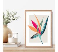 Artze Wall Art Tropical Flower Blue And Pink Boho Botanical Framed Print Size: A4 With Oak Frame