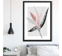 Artze Wall Art Tropical Flower Grey And Pink Boho Botanical Framed Print Size: A2 With Black Frame