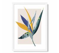Artze Wall Art Tropical Flower Teal And Green Mid Century Modern Art Print With White Frame Size: A4