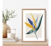 Artze Wall Art Tropical Flower Teal And Green Mid Century Modern Framed Print Size: A4 With Oak Frame