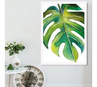 Artze Wall Art Tropical Leaf Abstract Watercolour Botanical Framed Print Size: A2 With White Frame