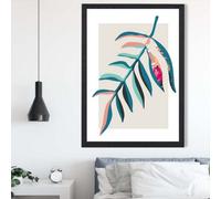 Artze Wall Art Tropical Leaf Blue And Pink Boho Botanical Framed Print Size: A2 With Black Frame
