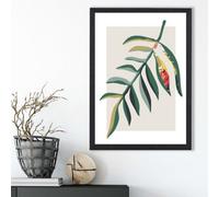 Artze Wall Art Tropical Leaf Green And Red Minamilist Framed Print Size: A3 With Black Frame