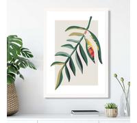Artze Wall Art Tropical Leaf Green And Red Minamilist Framed Print Size: A3 With White Frame