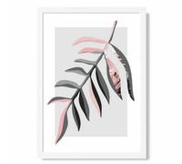 Artze Wall Art Tropical Leaf Grey And Pink Boho Botanical Art Print With White Frame Size: A4